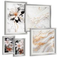 BILDER SET 5er Set - 50x50 cm & 20x30 cm & 40x60 cm Silberner Rahmen - Bilder mit blau-goldenen Mustern - Silberfarben, Kunststoff (40/60cm) - TULUP