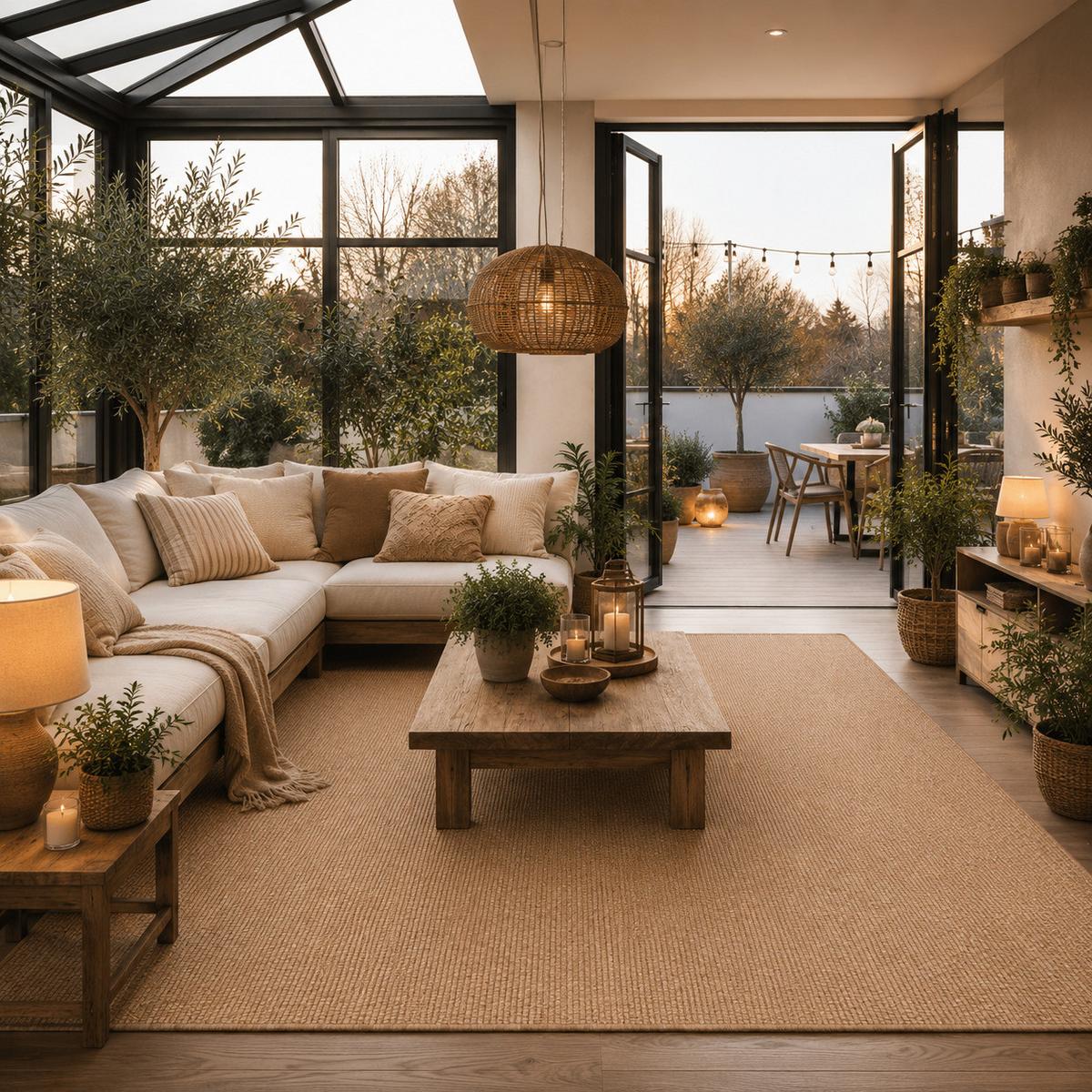 IN- & OUTDOOR FLACHGEWEBE TEPPICH PORTO MELIERT - Sandfarben, Textil (100/100cm) - Snapstyle