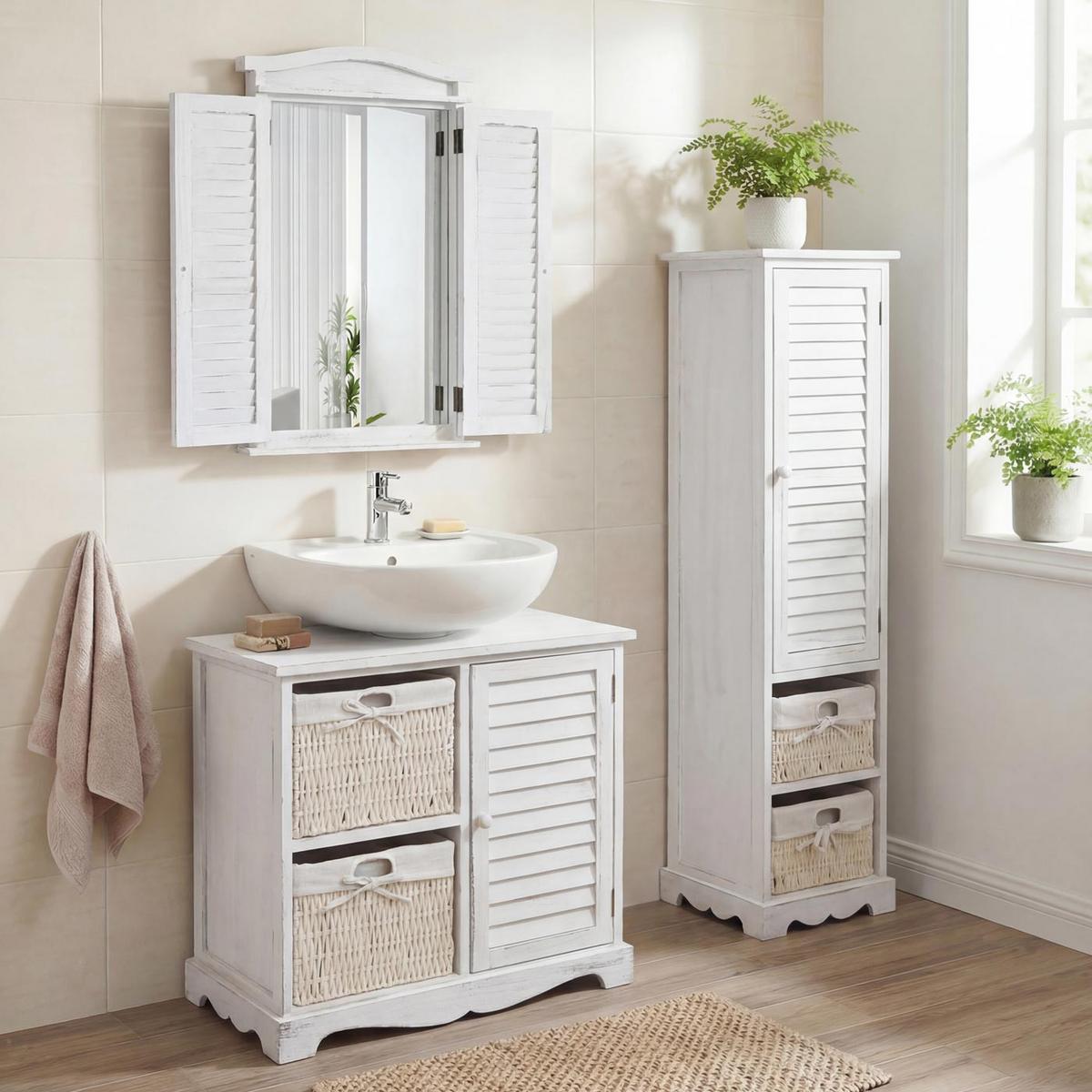 BADEZIMMERSET Cremeweiß - Weiß, Holz (76/120/31cm) - MCW