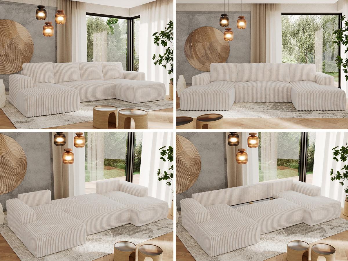 WOHNLANDSCHAFT TRENTINO U Beige Cord - Beige/Schwarz, Kunststoff/Textil (334/91/163cm) - MKS
