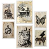 POSTER Set Mit 6 Vintage Lebens A3 & A4 Weißer Rahmen - Weiß, Papier (29/3cm) - Nacnic