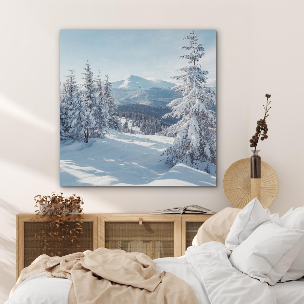 AKUSTIKBILD Winterlandschaft - Natur - Berge - Bäume - Schnee Akustikpaneele 90x90 cm - Hellblau, Kunststoff (90/90/0.9cm) - MuchoWow