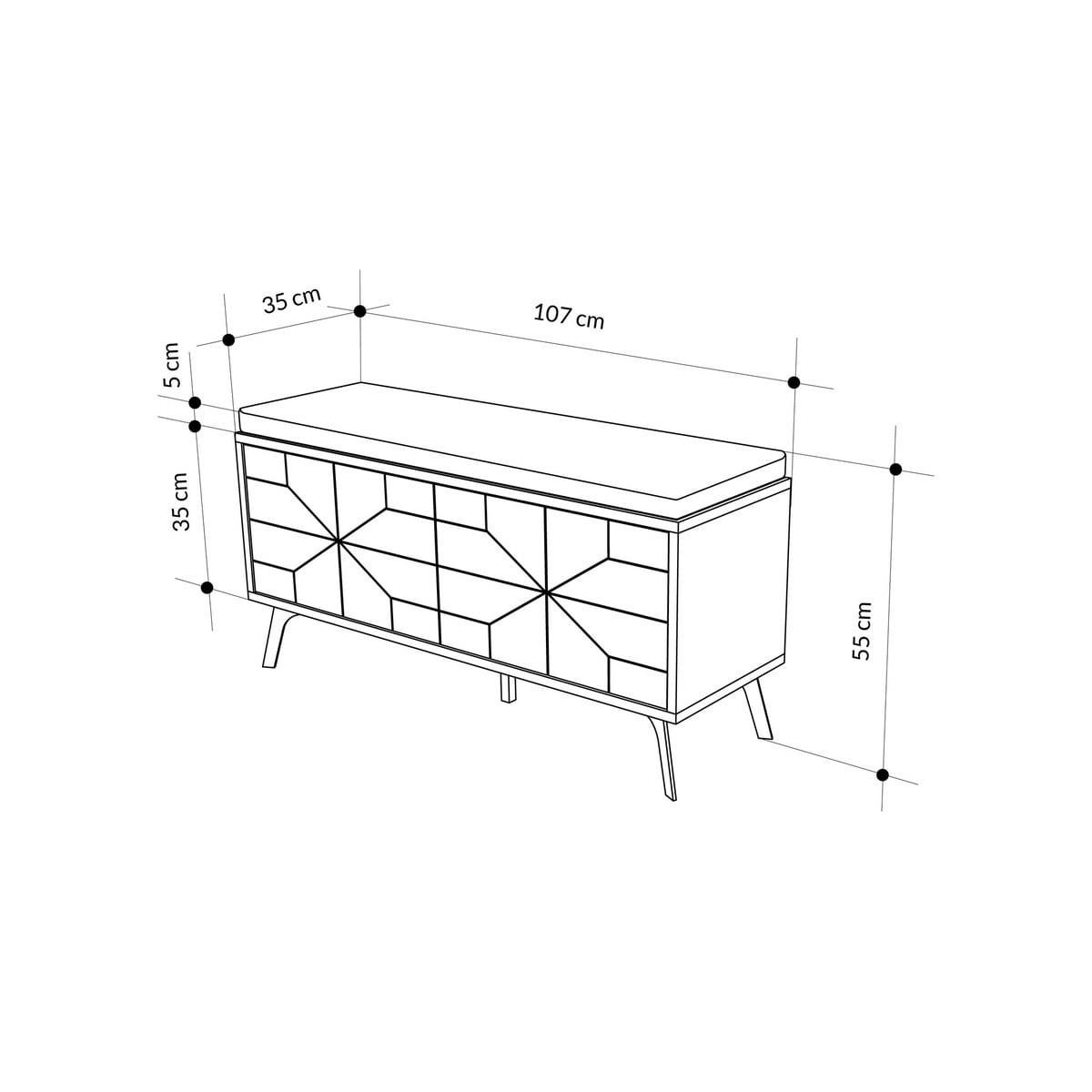 SCHUHSCHRANK 4 Türen - Dune bench - 107/35/55 cm - Eschefarben, Holzwerkstoff (35/55/120.6cm) - Calicosy
