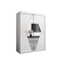 SCHWEBETÜRENSCHRANK 200/150/62 2-türig - Silberfarben/Weiß, Holz/Kunststoff (150/200/62cm) - MÖBEL KRYSPOL