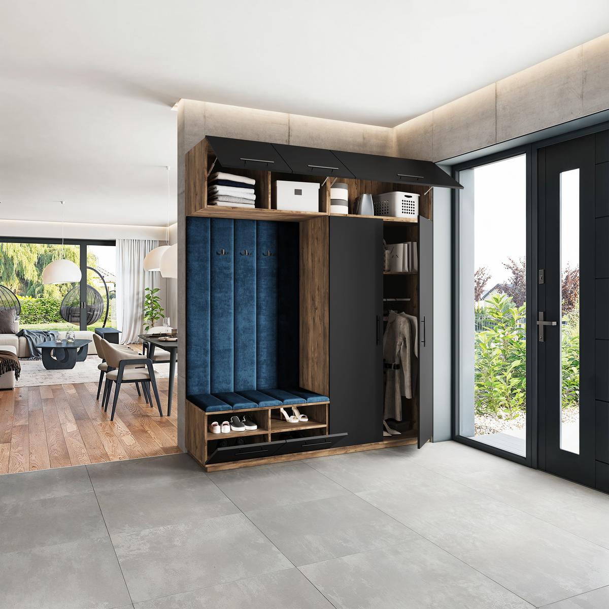 GARDEROBENSCHRANK REMA 200/240/60 cm Modern Garderobe-Set Eiche Lefkas - Blau/Eichefarben, Holzwerkstoff (200/240/60cm) - MASSENO