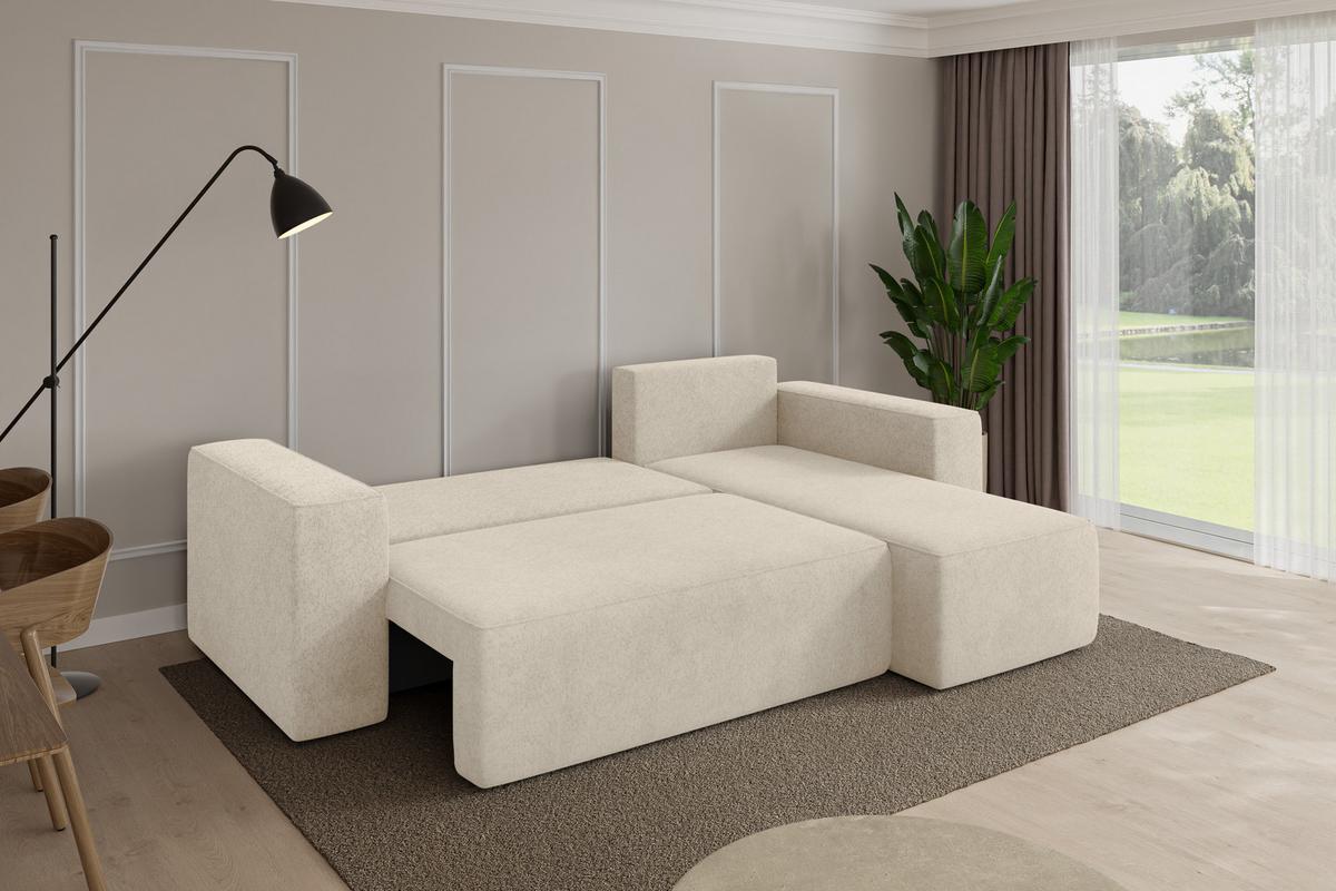 ECKSOFA mit Schlaffunktion Ottomane Rechts SENO-L 249x139x85 Creme Velours - Creme/Schwarz, Holzwerkstoff/Kunststoff (249/139cm) - ALTDECOR