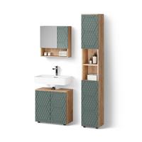 BADMÖBEL-SET Ronco Grün/Goldkraft Eiche 3 Teile, mit Hochschrank - Honigeiche/Grün, Holzwerkstoff (60/59/30cm) - Livinity®