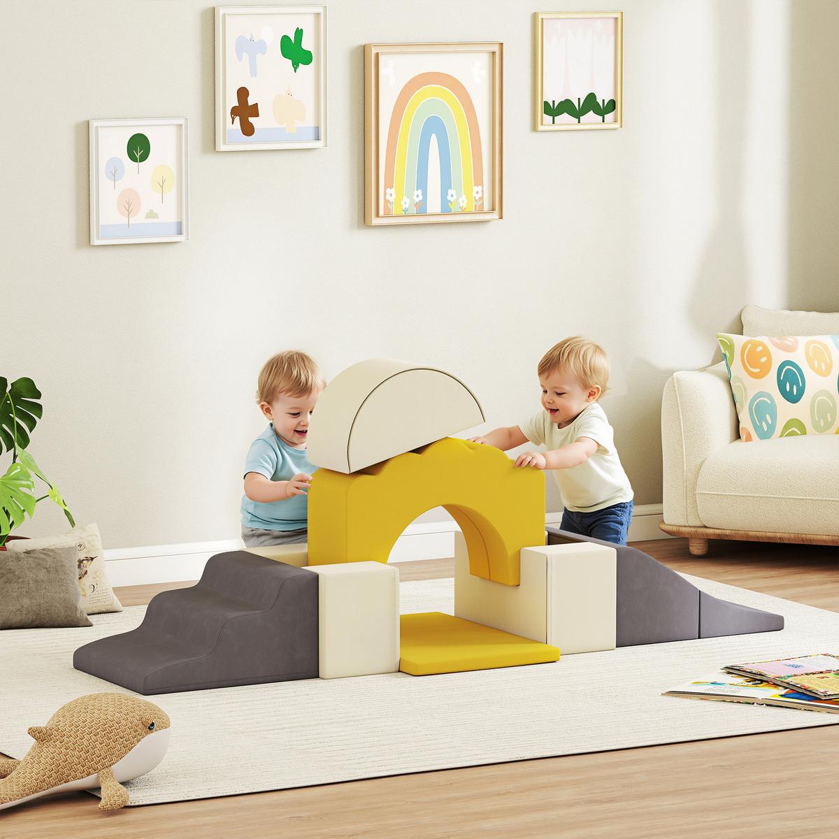SOFTPLAY-SET 7er Set Samt PU-Schaumstoff Gelb - Gelb, Textil (40/50cm) - AIYAPLAY