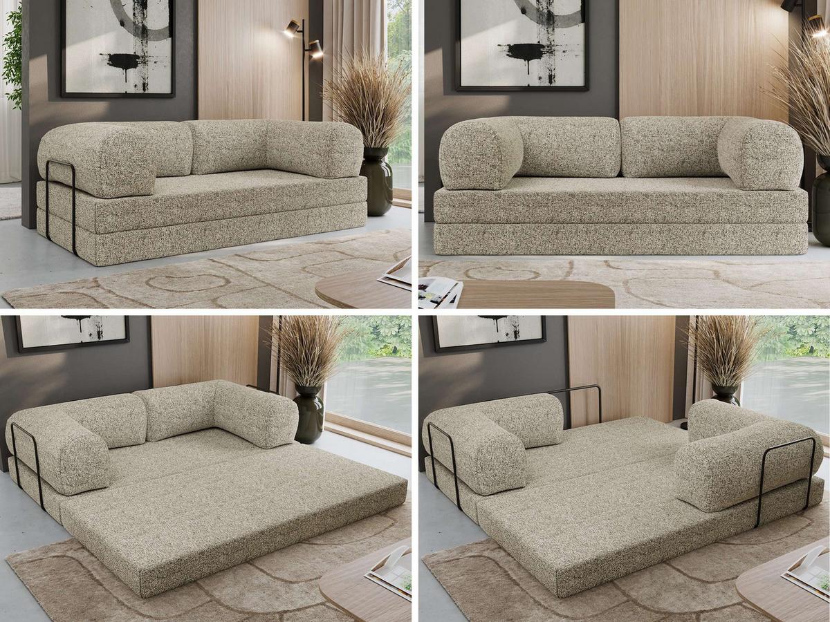 3-SITZER SOFA ORSETTO - Beige Stukture - Beige/Schwarz, Textil/Metall (200/70/100cm) - MKS