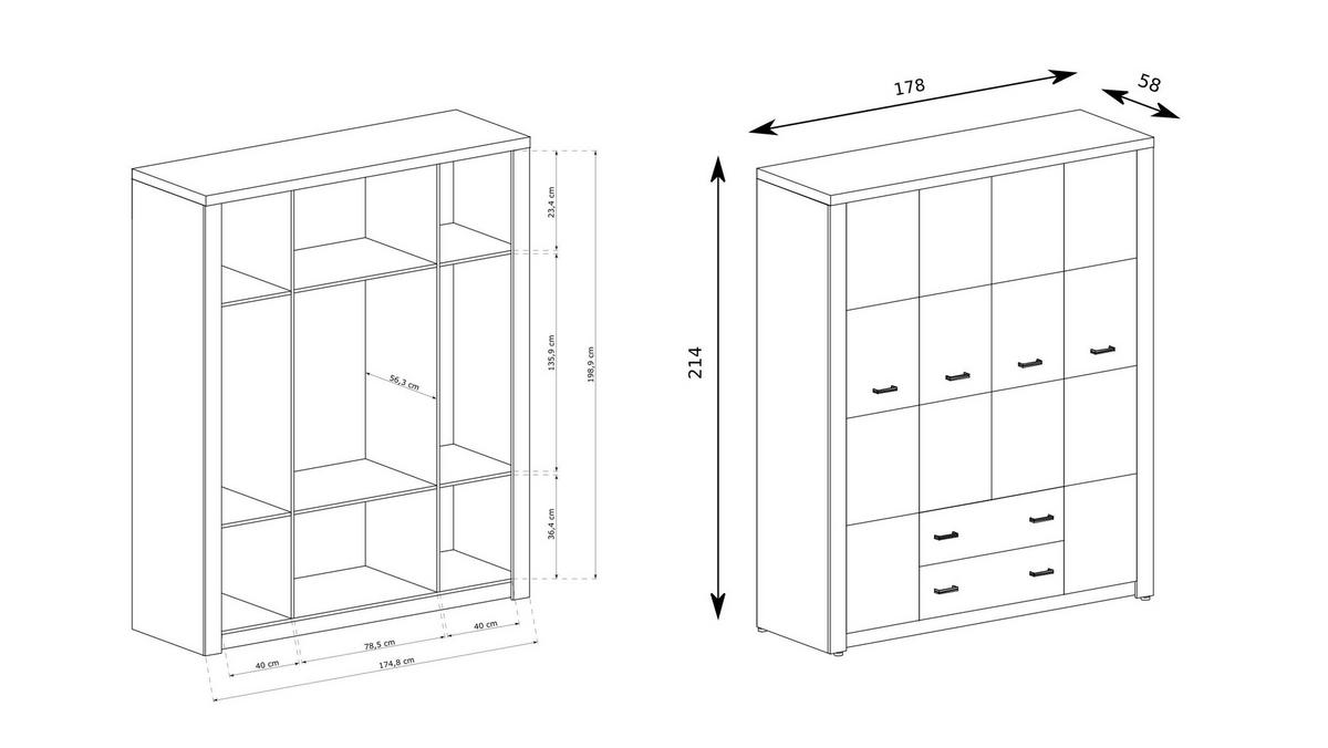 DREHTÜRENSCHRANK ZERI 178/214/58 cm 4-türig Braun - Braun, Holzwerkstoff (178/214/58cm) - MASSENO