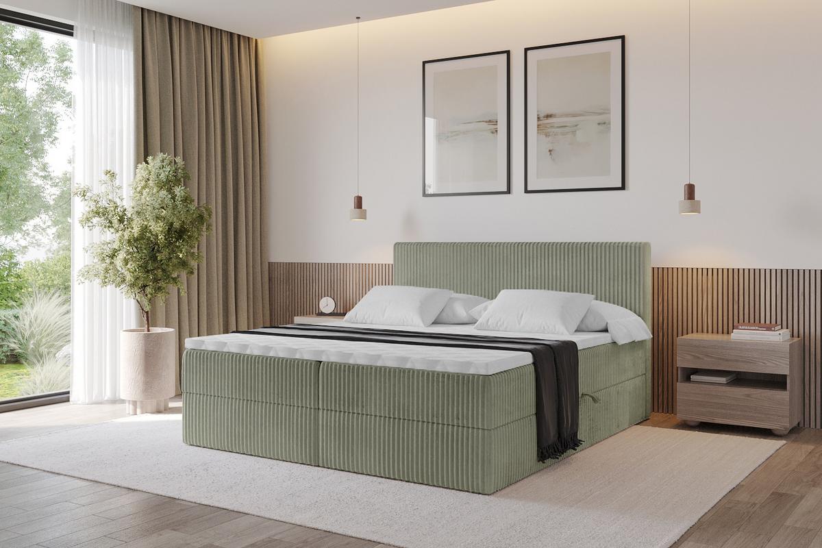 BOXBETT mit Matratze H3 und Lattenrost - TOLO - 140x200 Cord - Olive - Olivgrün, Holzwerkstoff/Kunststoff (140/200cm) - ALTDECOR