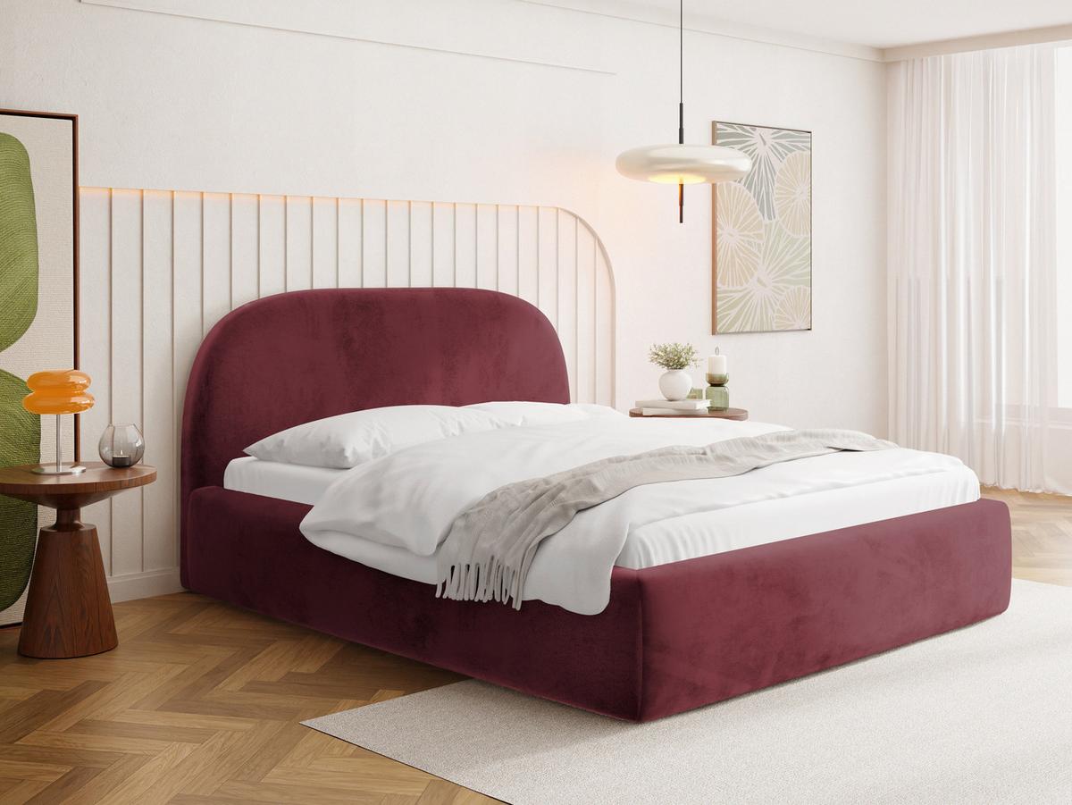 POLSTERBETT Puro mit Bettkasten, Bordeaux Samt 140 x 200 cm – mit Metall-Lattenrost - Bordeaux/Birkefarben, Kunststoff/Textil (140/200cm) - WFL GROUP