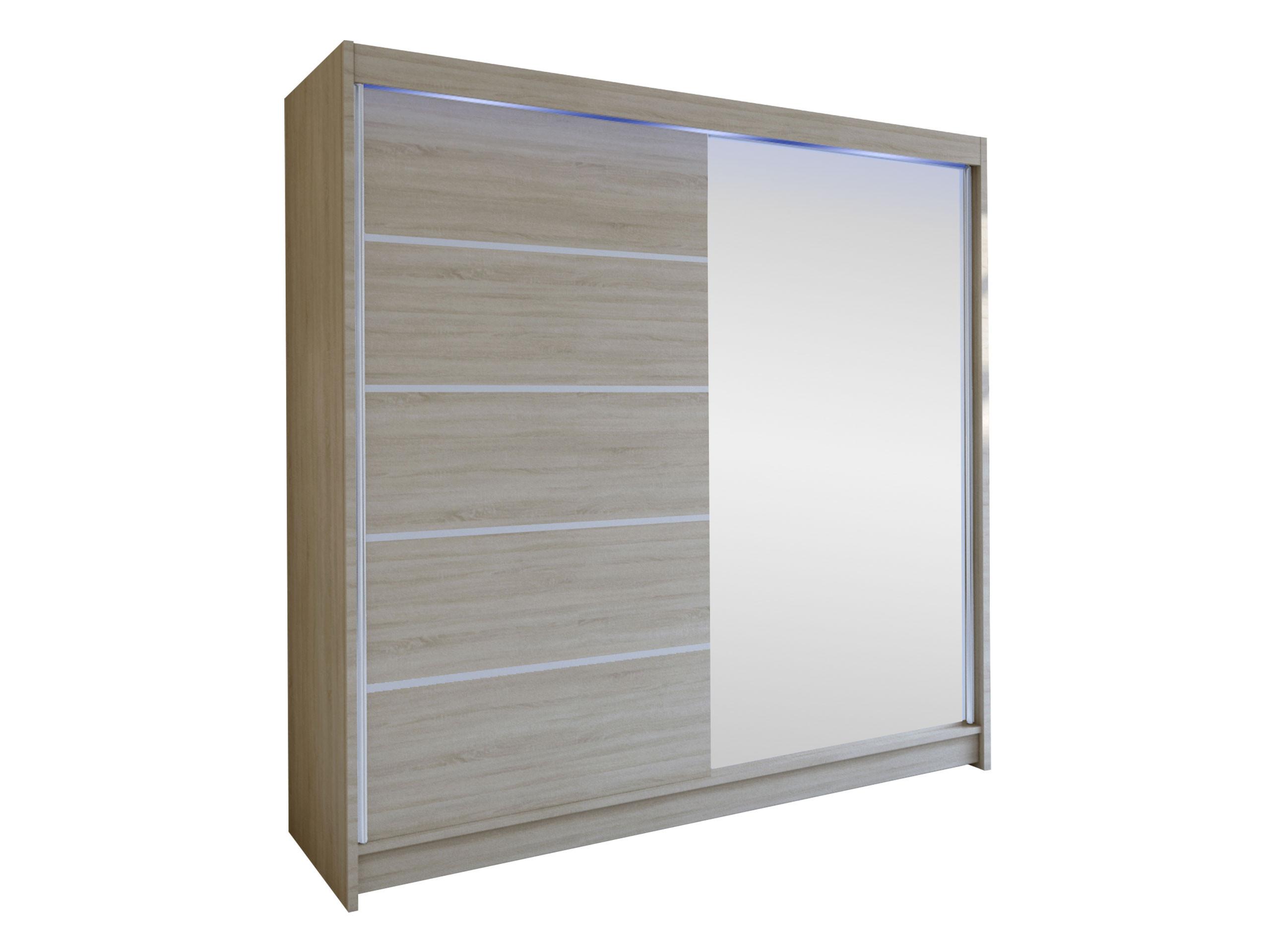 SCHWEBETÜRENSCHRANK Talin III, mit RGB LED Beleuchtung - Silberfarben/Sonoma Eiche, Holzwerkstoff/Metall (180/215/58cm) - MIRJAN24