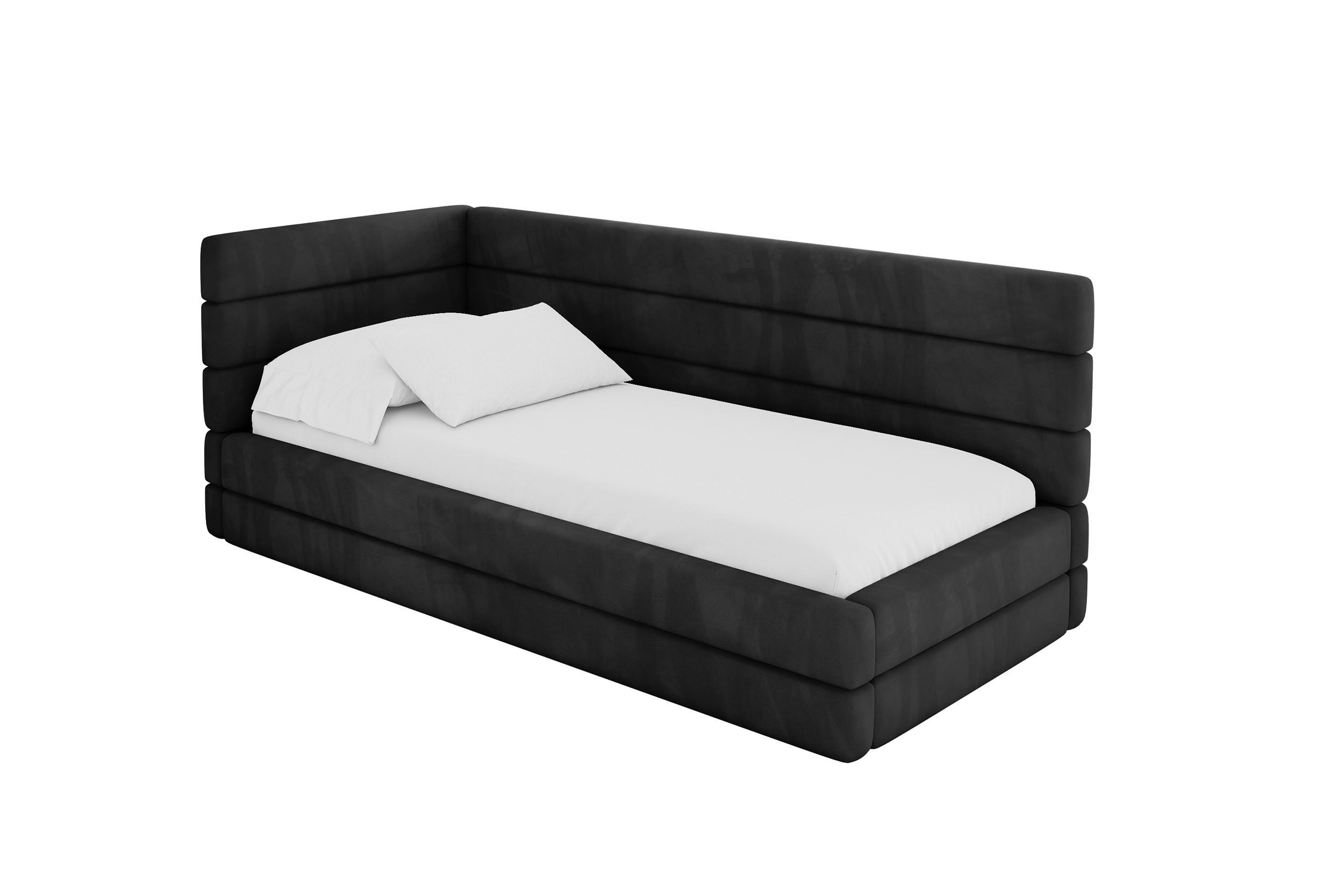EINZELLBETT Jugendbett mit Bettkasten, Rechts - BEMY 100x200 Schwarz - Anthrazit, Holzwerkstoff/Textil (100/200cm) - ALTDECOR