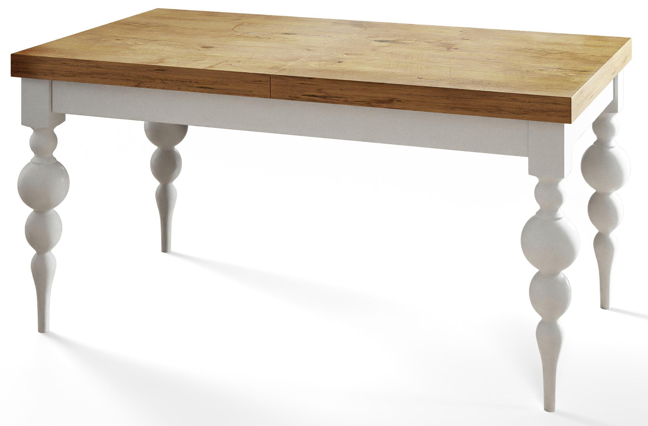RECHTECKIGER Esszimmertisch LENA, ausziehbarer Tisch, Größe: 120-160X80X78,5 cm, Wohnzimmertisch Farbe: LANCELOT, mit Tischbeinen in Farbe Weiß - Beige/Weiß, Holzwerkstoff (120/80/79cm) - Alpi-Möbel