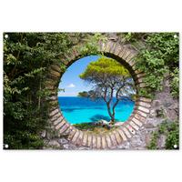 GARTENPOSTER Meer - Baum - Tropisch - Ausblick Gartendeko 90x60 cm - Graubraun, Kunststoff (90/60/0.2cm) - OnlyWow