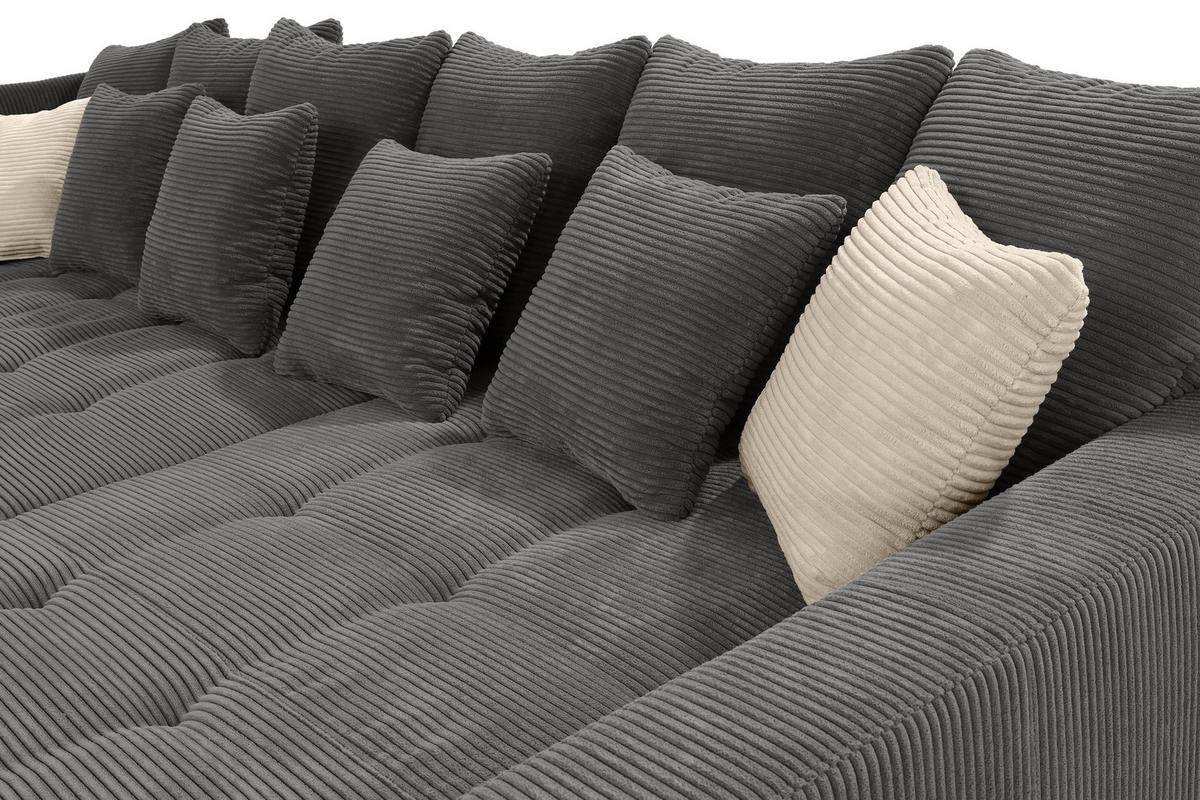 ECKSOFA mit dekorativen Steppungen und Rutschenlehne, seitenverkehrt montierbar B326/T213/H91 cm, Cord Dunkelgrau / 15222 - Dunkelgrau/Anthrazit, Textil/Metall (326/213cm) - luma-home