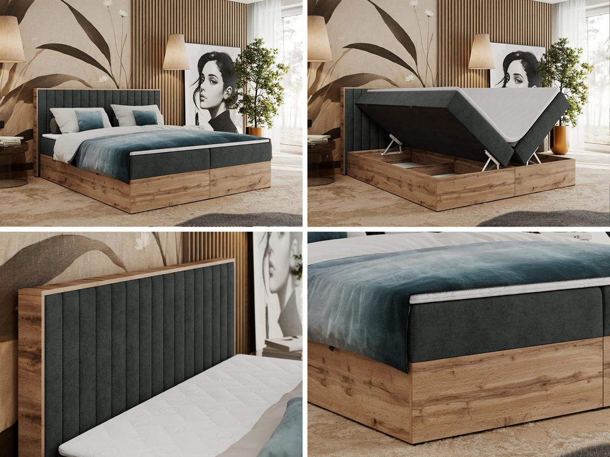 BOXBETT ALBERO 4 - 160/200 Dunkelgrau Struktur - H4 - Dunkelgrau, Holz/Textil (160/200cm) - MKS