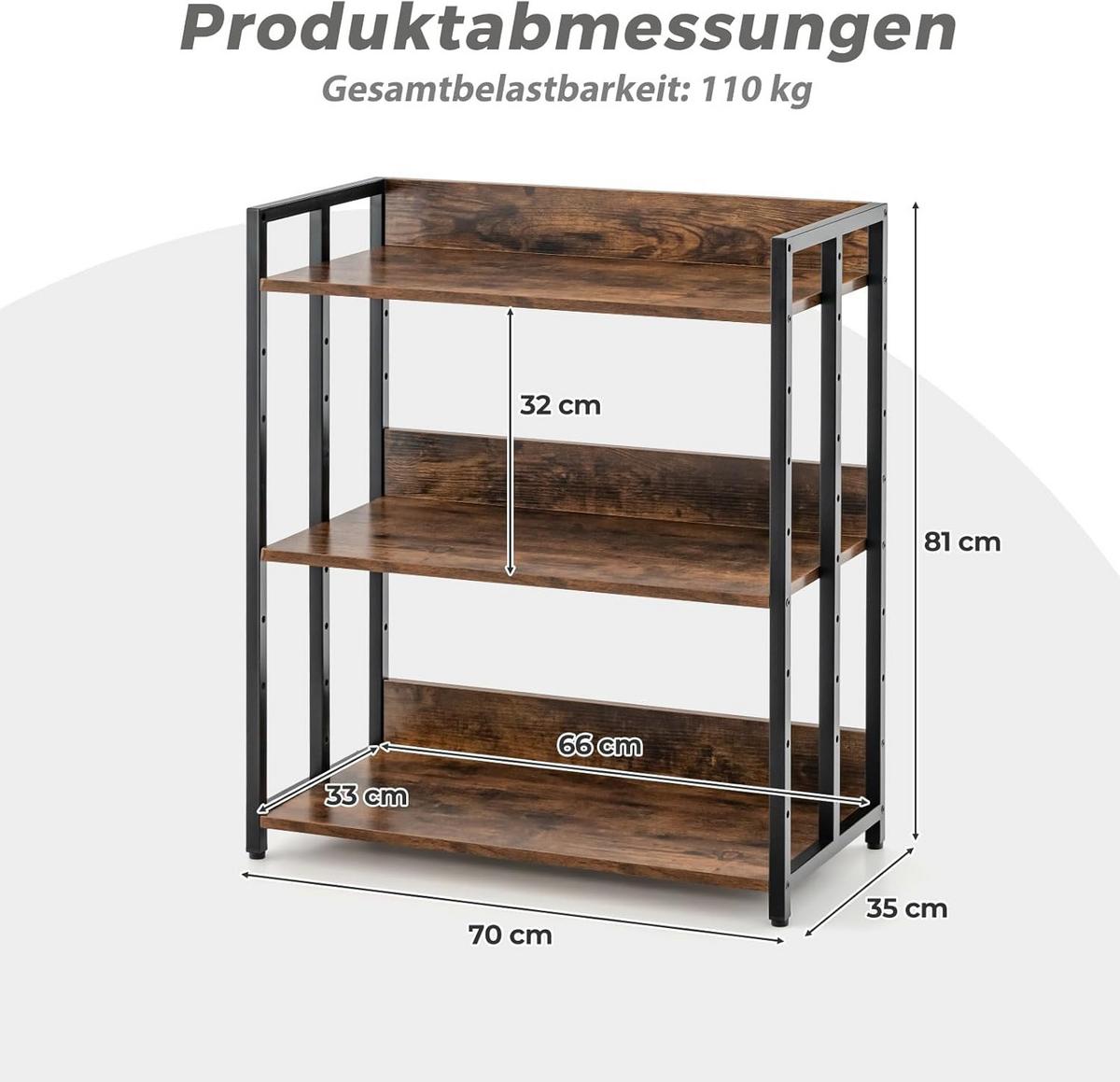 BUCHERREGAL Vintage Eiche Dekor - Alteiche, Holz (70/81/35cm) - COSTWAY