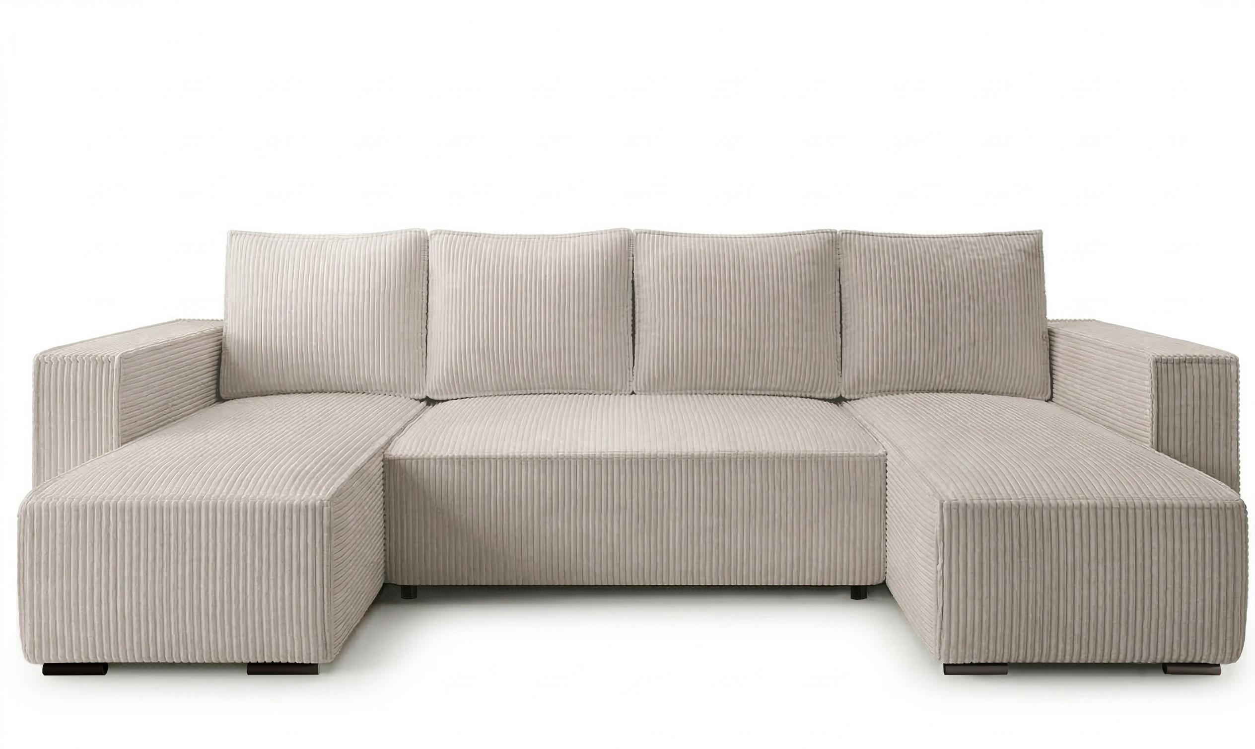 WOHNLANDSCHAFT CUDDY U mit Schlaffunktion und Bettkasten, Farbe: Hellbeige, Cordstoff - Beige, Textil (305/85/140cm) - Storez24