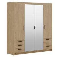 DREHTÜRENSCHRANK Elena mit 4 Türen, 6 Schubladen und Spiegel, 176 cm, Eiche Geölt - Eichefarben, Holzwerkstoff (176/190/53cm) - Beautysofa
