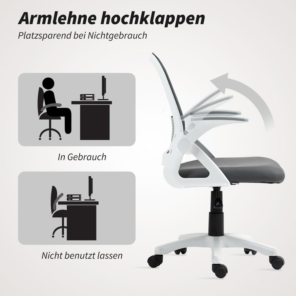 BÜROSTUHL höhenverstellbar Grau - Weiß/Grau, Kunststoff/Textil (57.5/101/60cm) - HOMCOM
