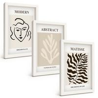 BILDER SET 3er Set - 20x30 cm Weißer Rahmen - Gesicht Blätter Kunst Matisse - Weiß, Kunststoff (20/30cm) - TULUP