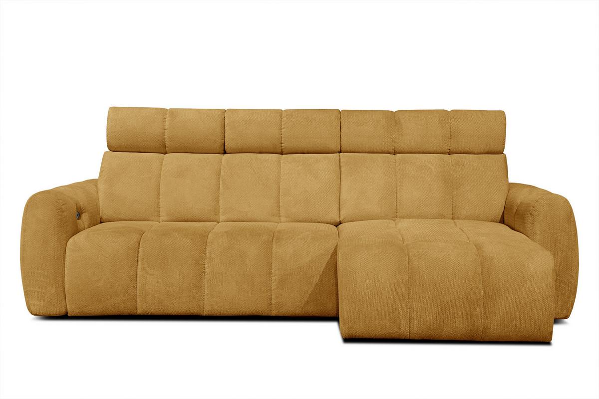 ECKSOFA KIMI 3-Sitzer, ausziehbarer Sitz, verstellbare Kopfstützen, senfgelb - Gelb/Schwarz, Holzwerkstoff/Textil (270/160cm) - Wozimo