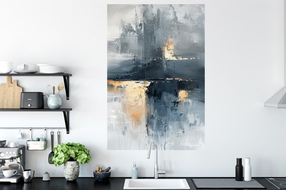 WANDTATTOO Kunst - Grau - Gold - Abstrakt Wandaufkleber 80x120 cm - Dunkelgrau, Kunststoff (80/120/0.1cm) - MuchoWow