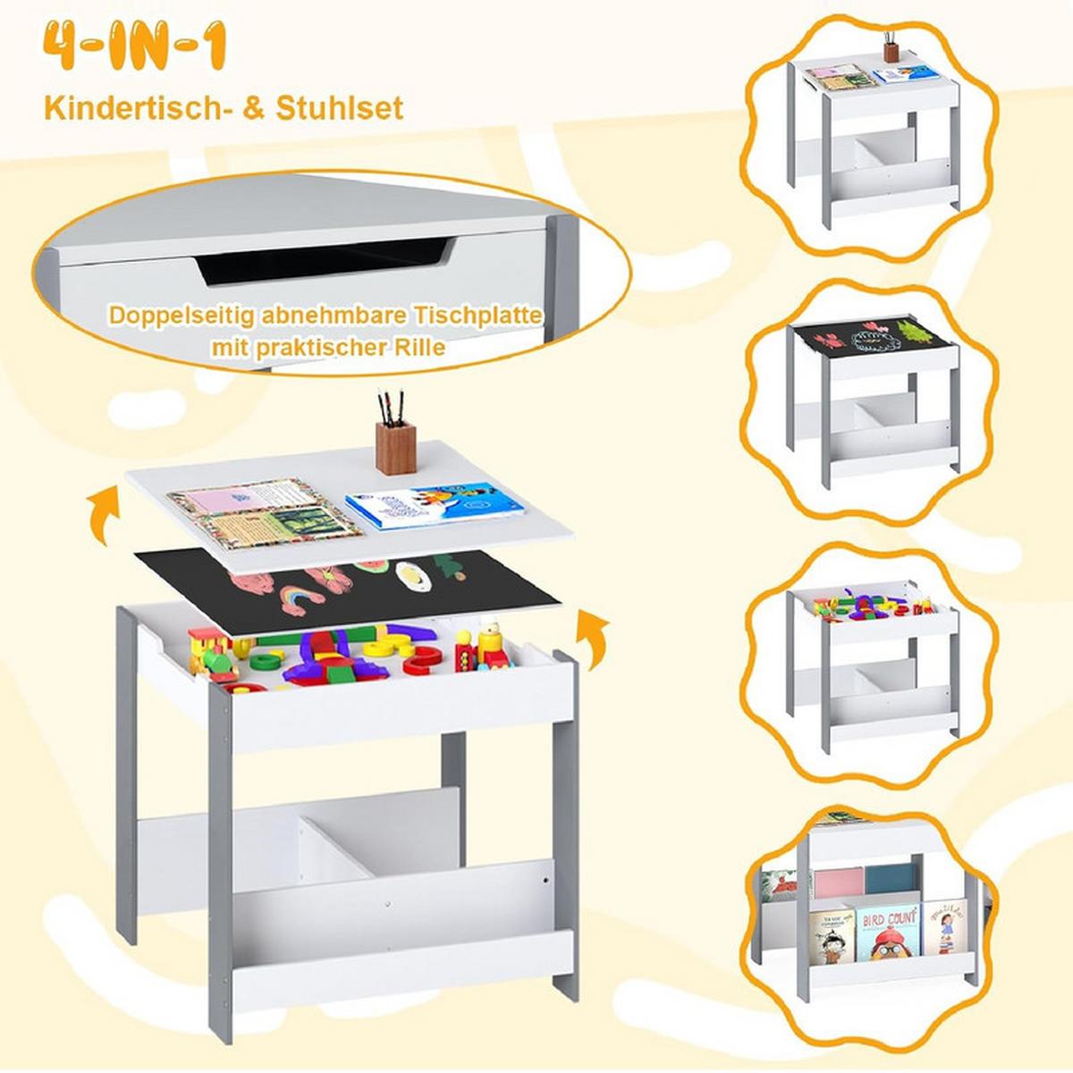KINDERTISCH mit Stuhl hellgrau(3-tlg) - Hellgrau, Holzwerkstoff (62/56.5/62cm) - COSTWAY