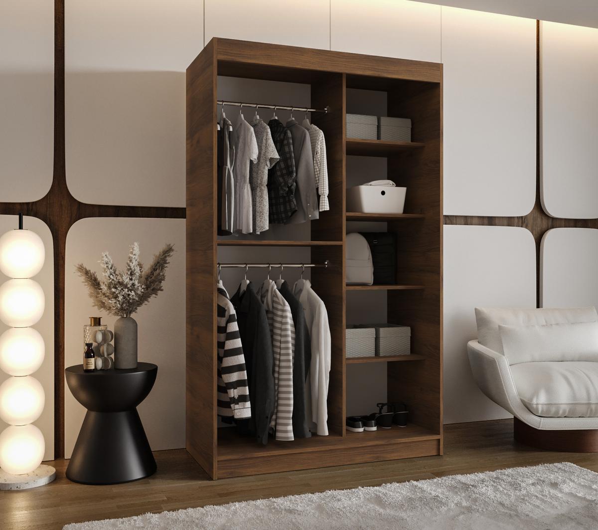 SCHIEBETÜRENSCHRANK mit Spiegel ULTRA 200/120/62 2-türig - Silberfarben/Walnussfarben, Holz (120/200/62cm) - MÖBEL KRYSPOL