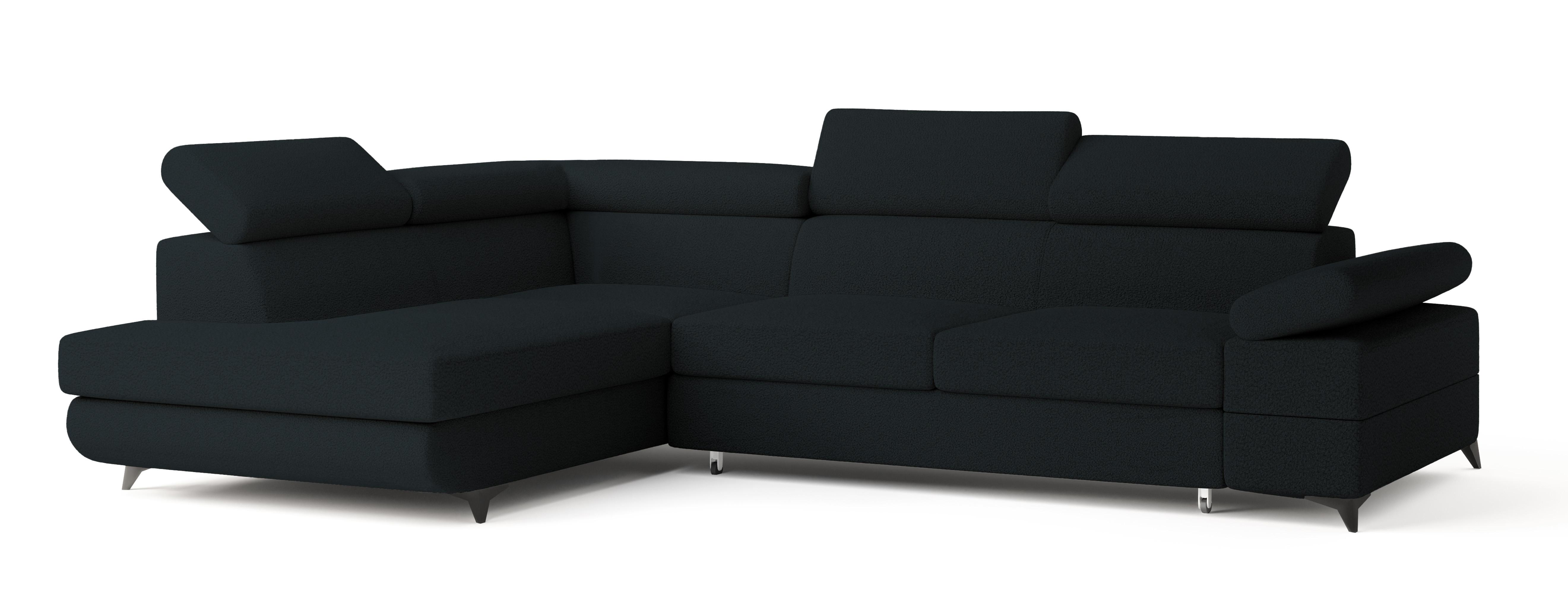 ECKSOFA FAVIEN L-S Schwarz Boucle-Stoff mit Schlaffunktion - Schwarz, Holz (257/190cm) - MASSENO