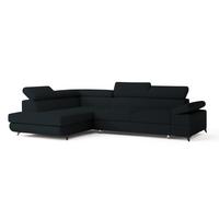 ECKSOFA FAVIEN L-S Schwarz Boucle-Stoff mit Schlaffunktion - Schwarz, Holz (257/190cm) - MASSENO