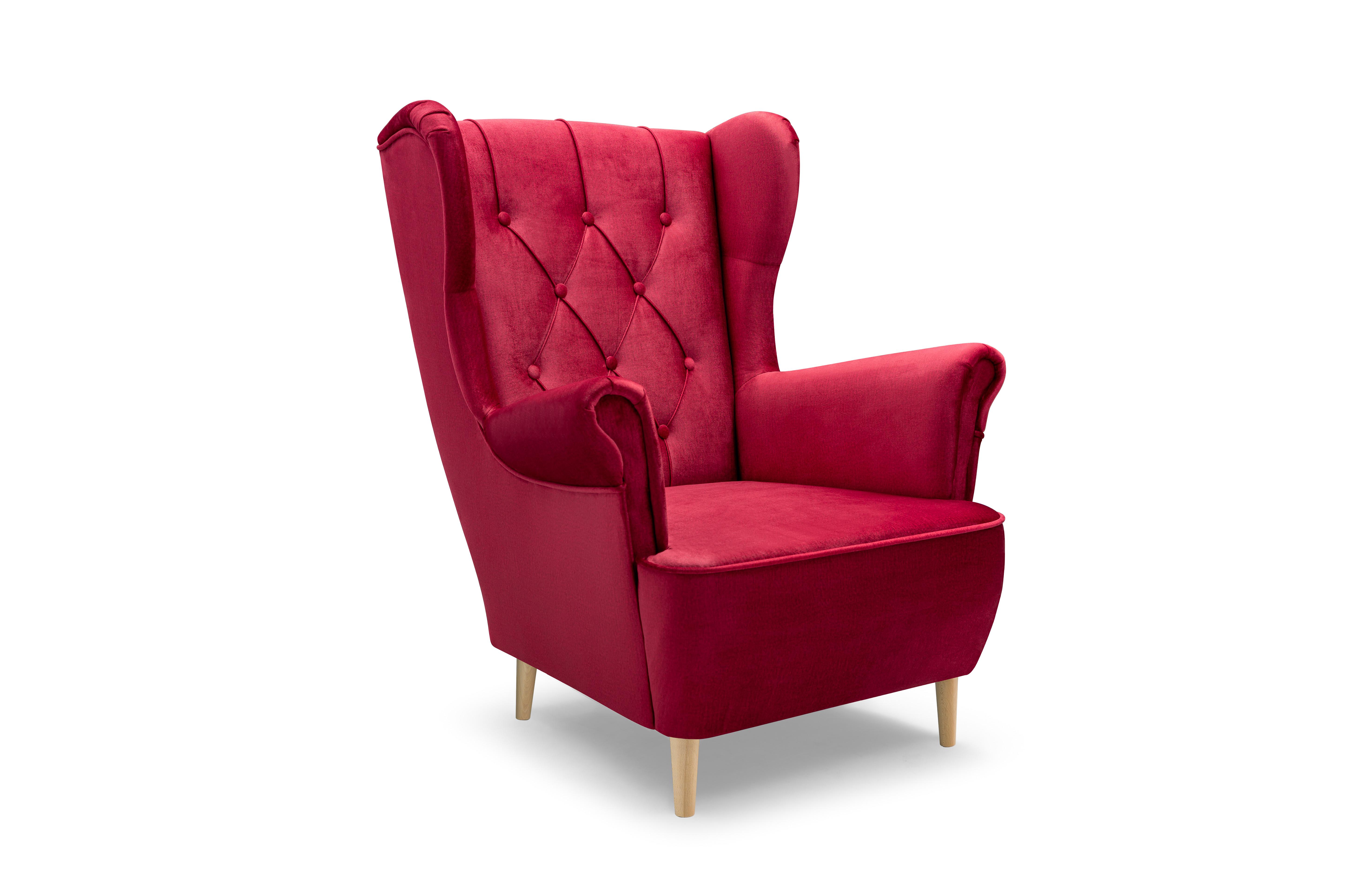 SESSEL TIBER, Polstersessel Glamour Loungesessel, Velours-Stoff Rot - Rot, Holz/Holzwerkstoff (75/104/85cm) - MASSENO