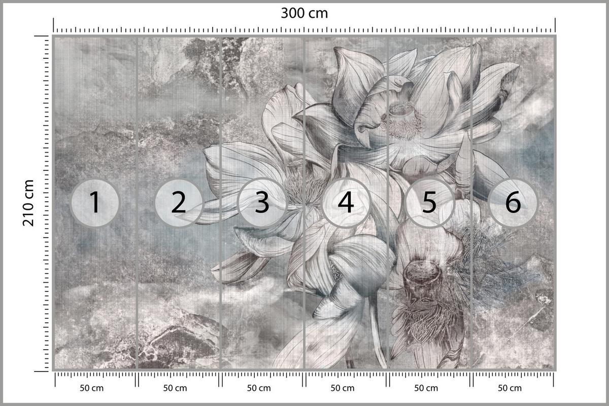 FOTOTAPETE für Wohnzimmer Wunderschöne Blume Betonwand Retro 300x210 - Grau, Papier (300/210cm) - Muralo