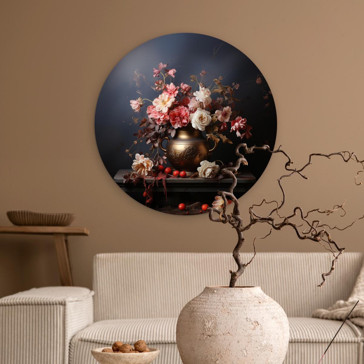 WANDBILD Stilleben - Blumen - Rosen - Blumenstrauß - Vase Wanddeko Schlafzimmer 60x60 cm - Dunkelbraun, Kunststoff (60/60cm) - MuchoWow