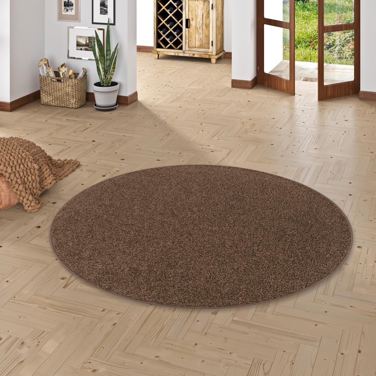 HOCHFLOR VELOURS TEPPICH COTTAGE RUND - Mokka, Textil (160/160cm) - Snapstyle