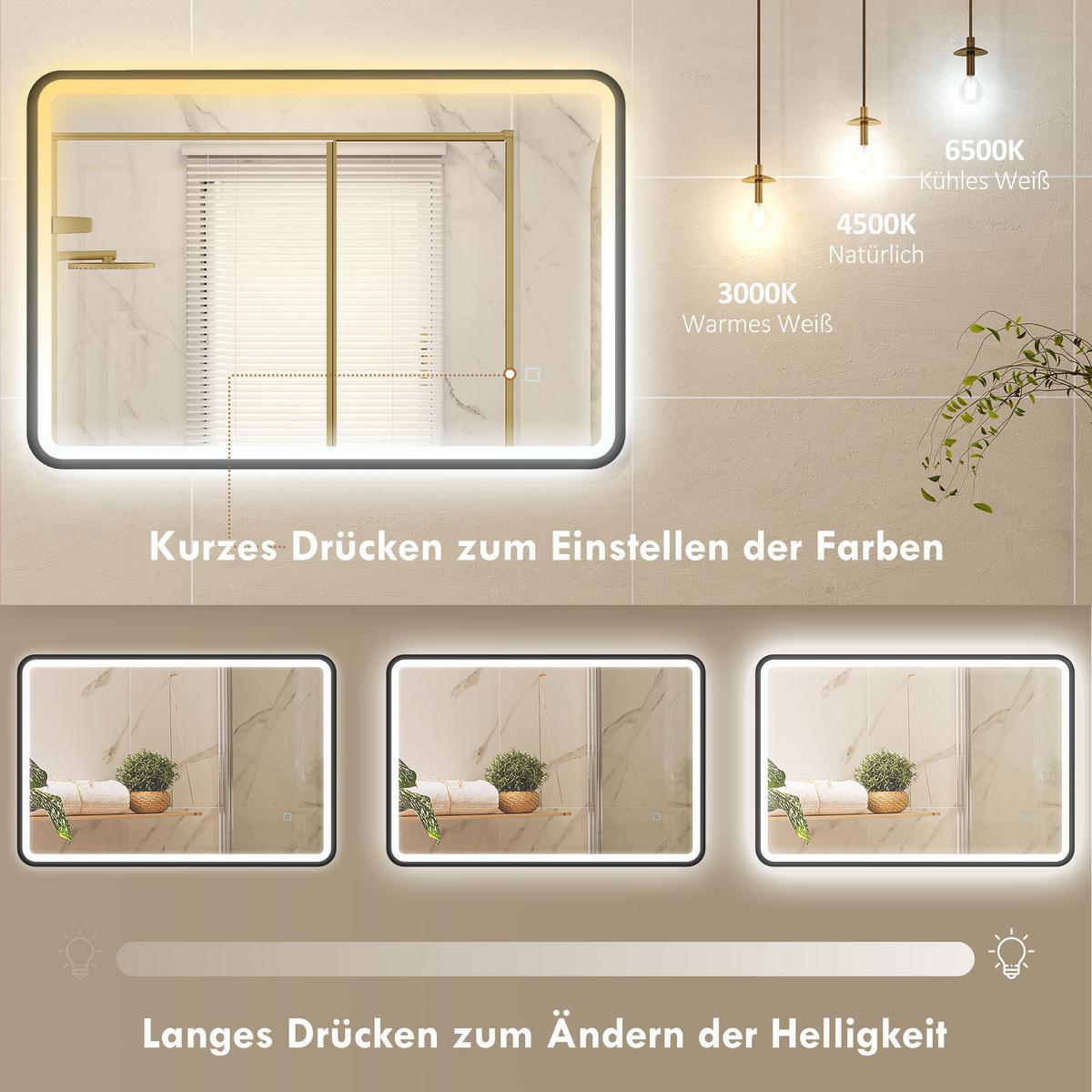 BADSPIEGEL Aluminiumlegierung Hartglas Schwarz - Schwarz, Glas (4/90/60cm) - HOMCOM