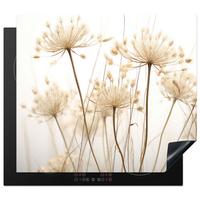 HERDABDECKPLATTE Blumen - Weiß - Sonnenlicht Herdabdeckung Induktionsfeld 60x52 cm - Ecru, Kunststoff (60/52/0.2cm) - MuchoWow