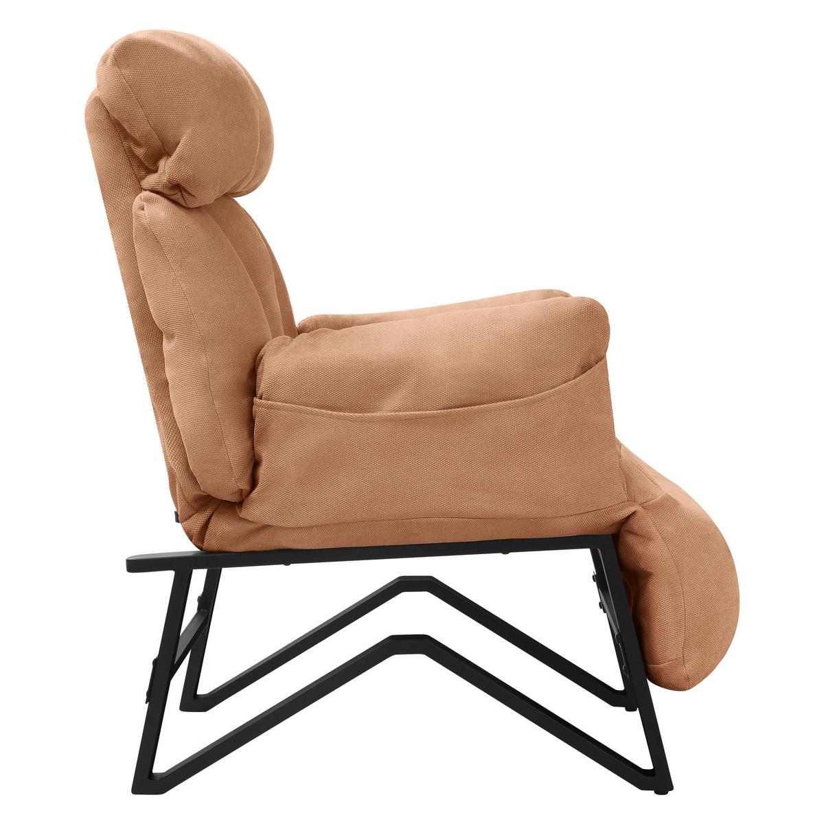 SESSEL mit Liegefunktion Braun Leinenbezug Relaxsessel verstellbar für Wohnzimmer - Schwarz/Braun, Textil/Metall (85/102/82cm) - ML-DESIGN