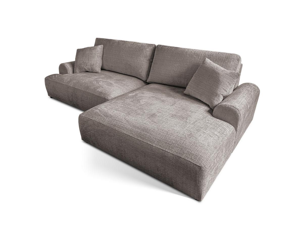 ECKSOFA Melvano mit Schlaffunktion und Bettkasten im Japandi-Stil aus weichem Taupe Chenille-Stoff - Taupe/Schwarz, Holz/Kunststoff (240/145cm) - S-Style