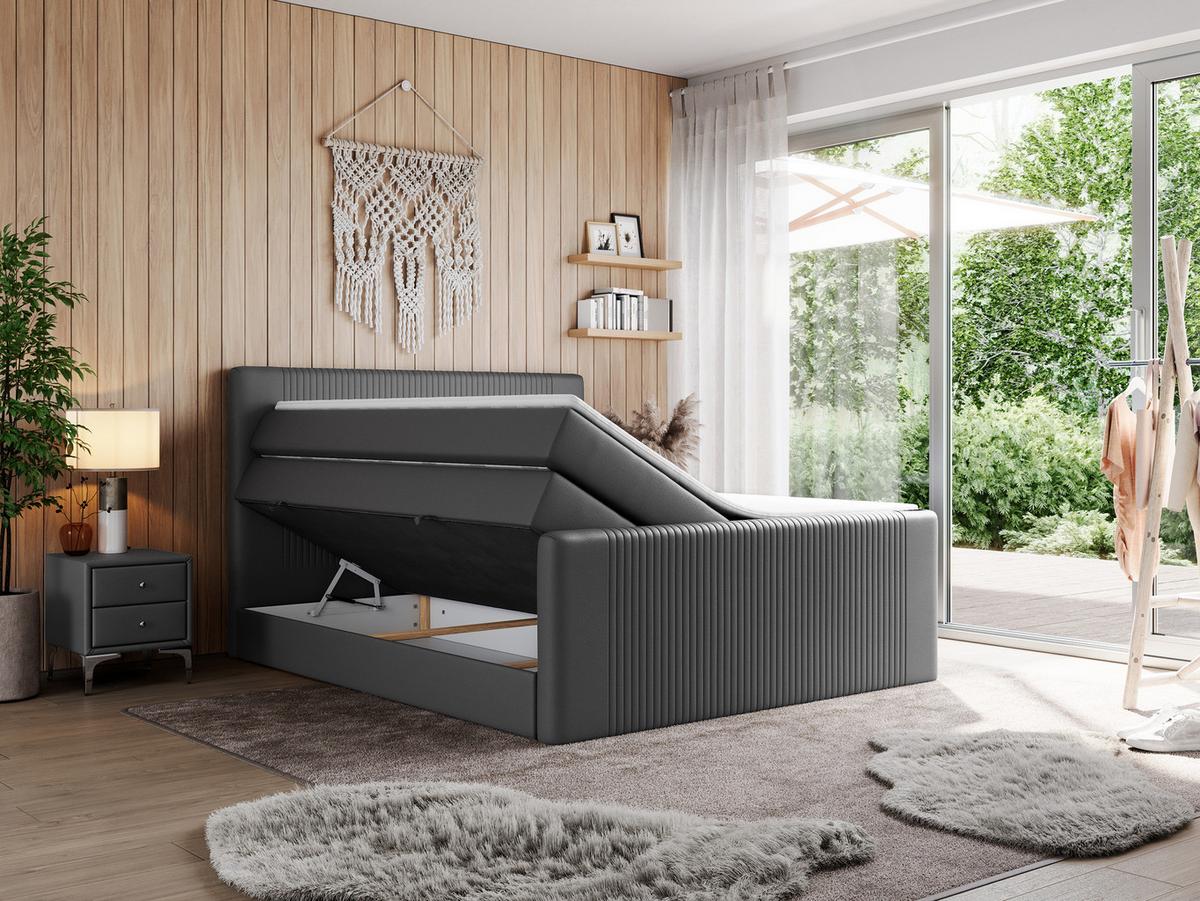 BOXSPRINGBETT KING DOREN 200/200 Dunkelgrau Kunstleder - H3 - Dunkelgrau, Holz/Textil (200/200cm) - MKS