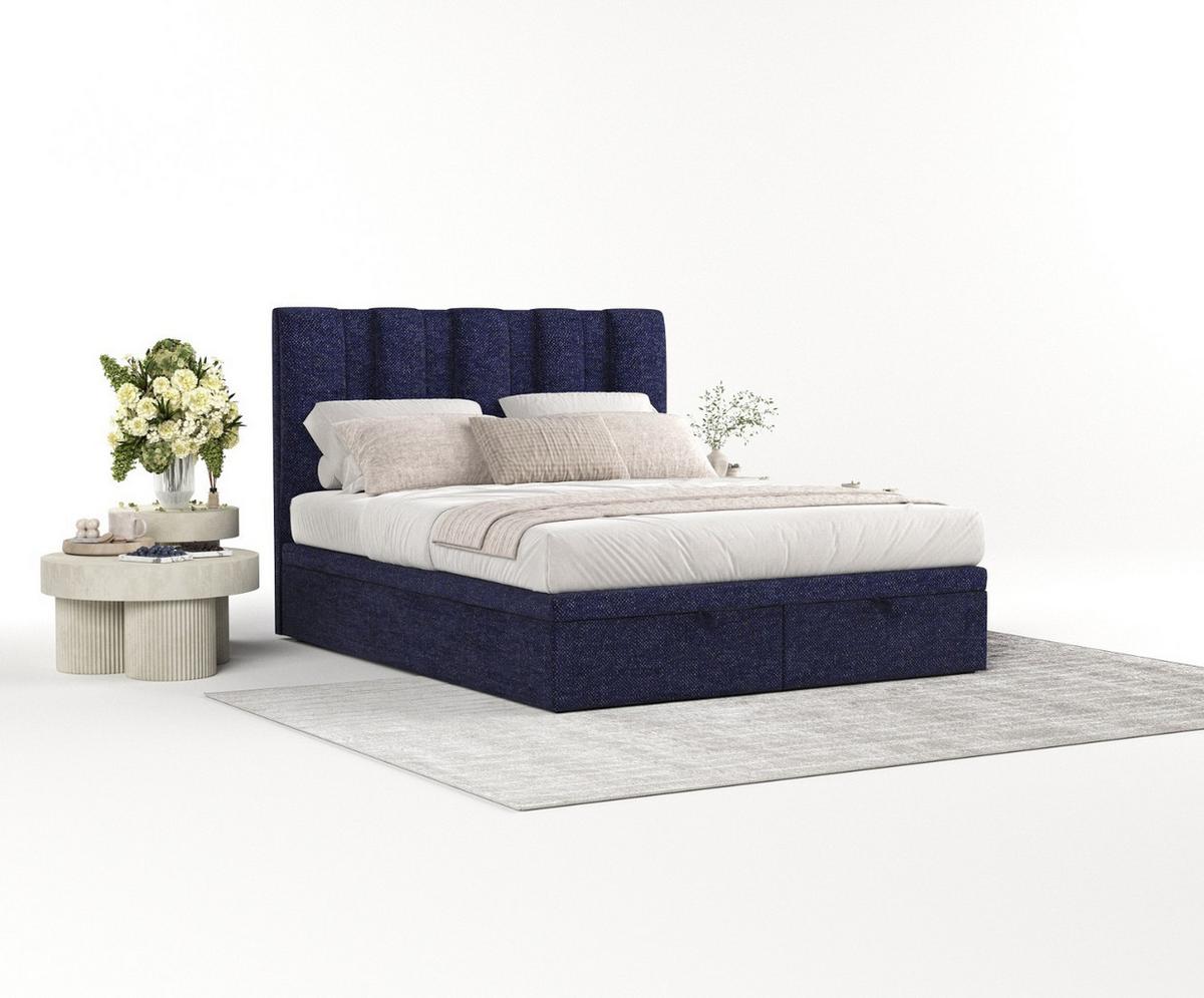 POLSTERBETT Orta mit Stauraum 160/200 cm Marineblau im Alta Stoff - Schwarz/Dunkelblau, Holz/Holzwerkstoff (160/200cm) - AltaBeds