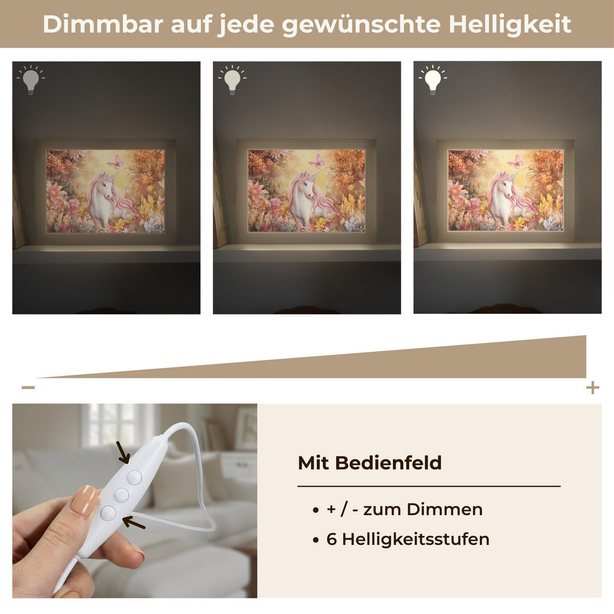 WANDLEUCHTE Einhorn - Blumen - Schmetterling - Rosa 20x15 cm - Beige, Holzwerkstoff (20/15/8cm) - OnlyWow