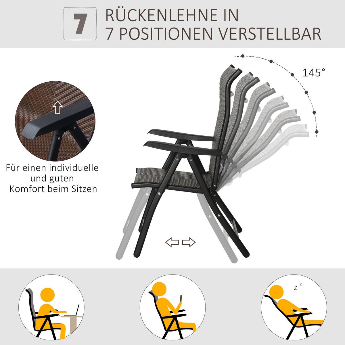 GARTENSTUHL, PE Rattan, Stahl, Braun - Braun, Metall (71/111/58cm) - Outsunny