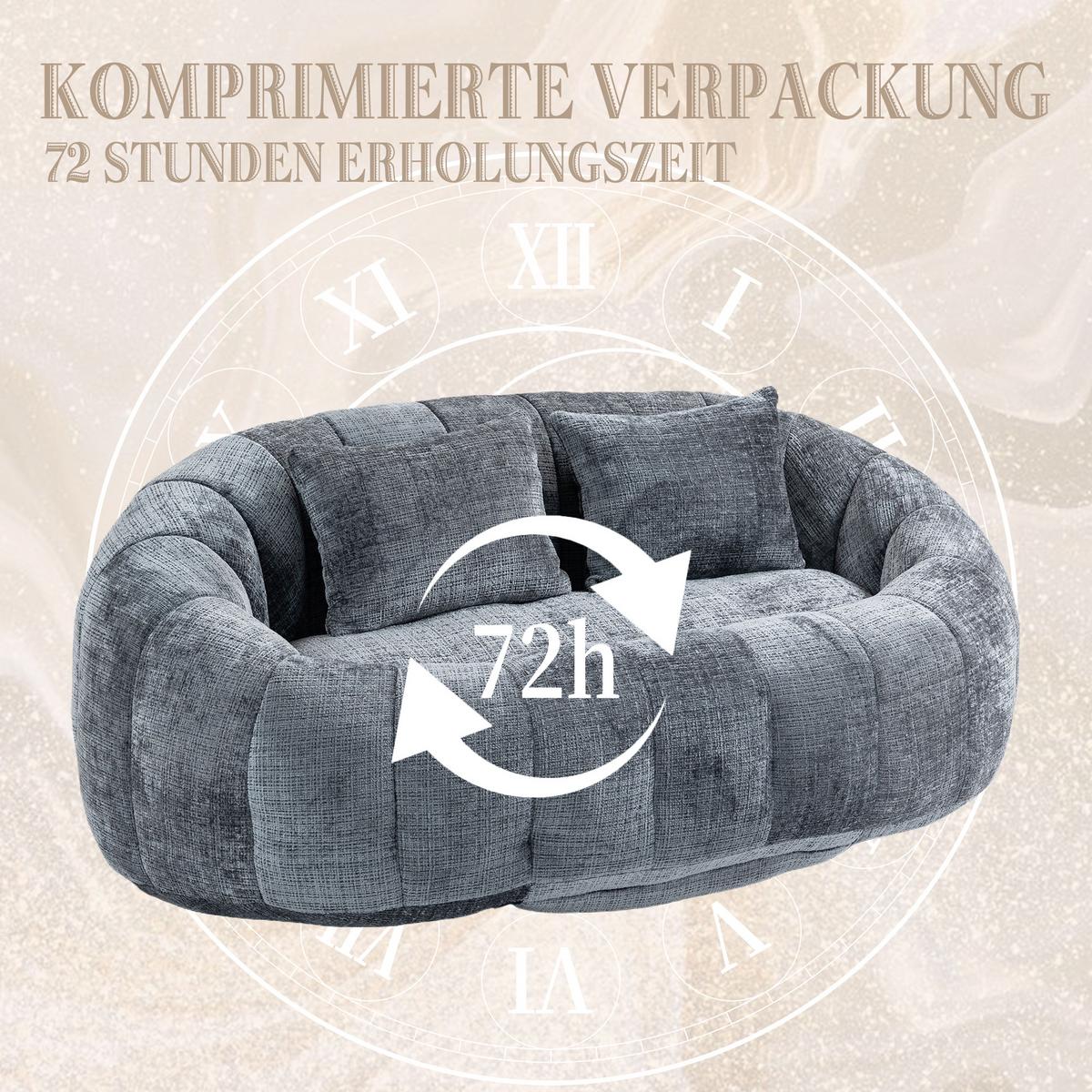 2-SITZER SOFA aus Chenille mit Memory Schaum & ohne Montage - Grau, Textil (145/63/95cm) - Urban Meuble