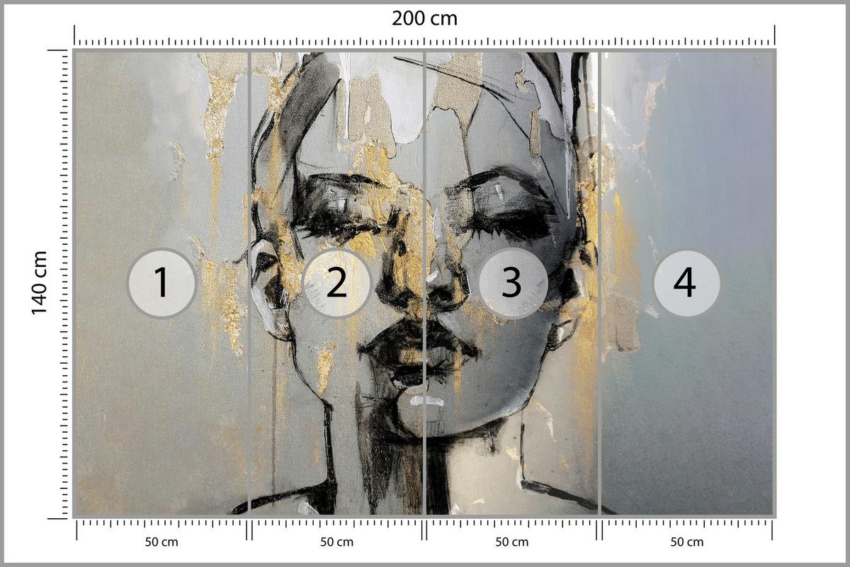 FOTOTAPETE für Wohnzimmer Frau Abstraktes Porträt Beton Modern Gold 200x140 - Gelb/Goldfarben, Papier (200/140cm) - Muralo
