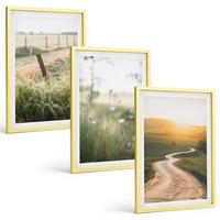 BILDER SET 3er Set - 40x60 cm Goldrahmen - Landschaftswiesenstraße West - Goldfarben, Kunststoff (40/60cm) - TULUP