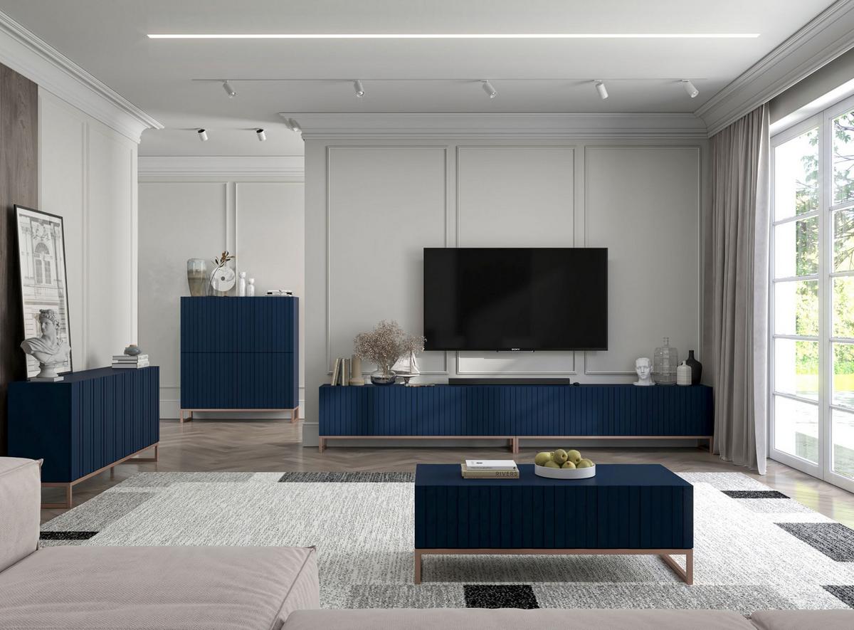 TV-SCHRANK Elpis Marineblau Matt mit Metallrahmen 150 cm - Blau/Kupferfarben, Holzwerkstoff/Metall (150/51.5/36.5cm) - Meble Lindner