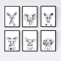 POSTER Set Mit 6 Tiere Babys Mit Kaugummi Hirschschwein Elefant Zorro Bär Hund A4 Schwarzer Rahmen - Schwarz, Papier (29/3cm) - Nacnic